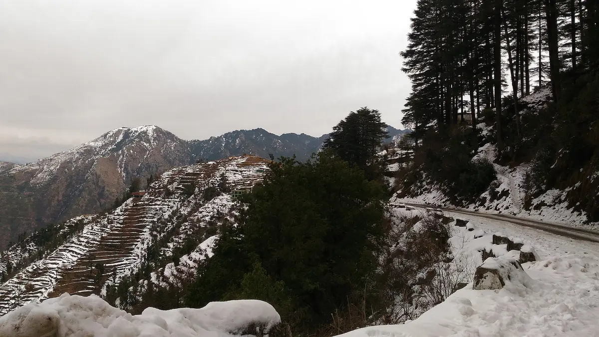 Snow on a hill road near Mussoorie (illustrative stock photo, not our own)